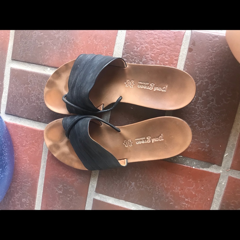 PAUL GREEN BLACK LEATHER SLIDES SIZE 7.5
